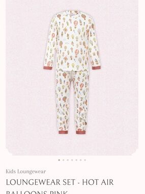 Kids Hot Air Balloon Print Pajama Set - Cream with Mauve Trim